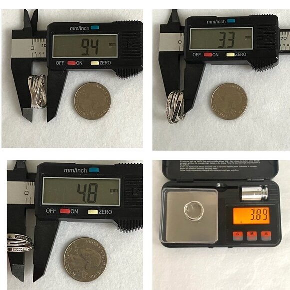 Sterling Silver 925 Black White Diamond Crossover Multi Band Ring Sz 6.5 - Picture 10 of 16